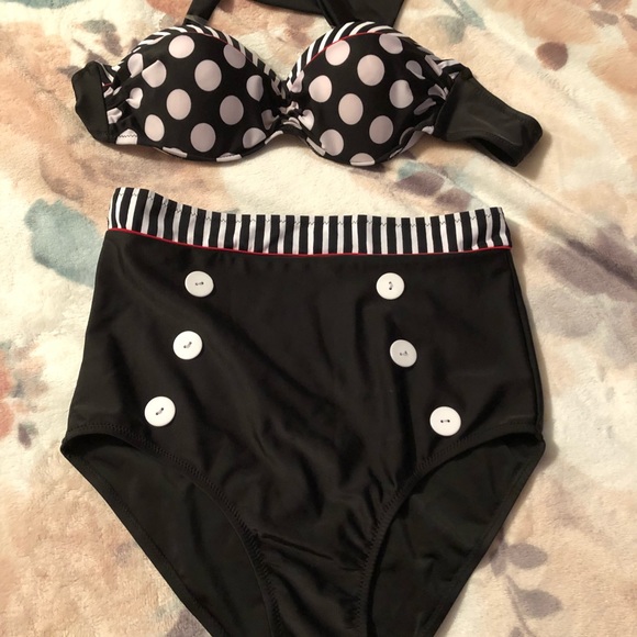 Black/white polka dot high waisted bikini swim - Picture 6 of 7